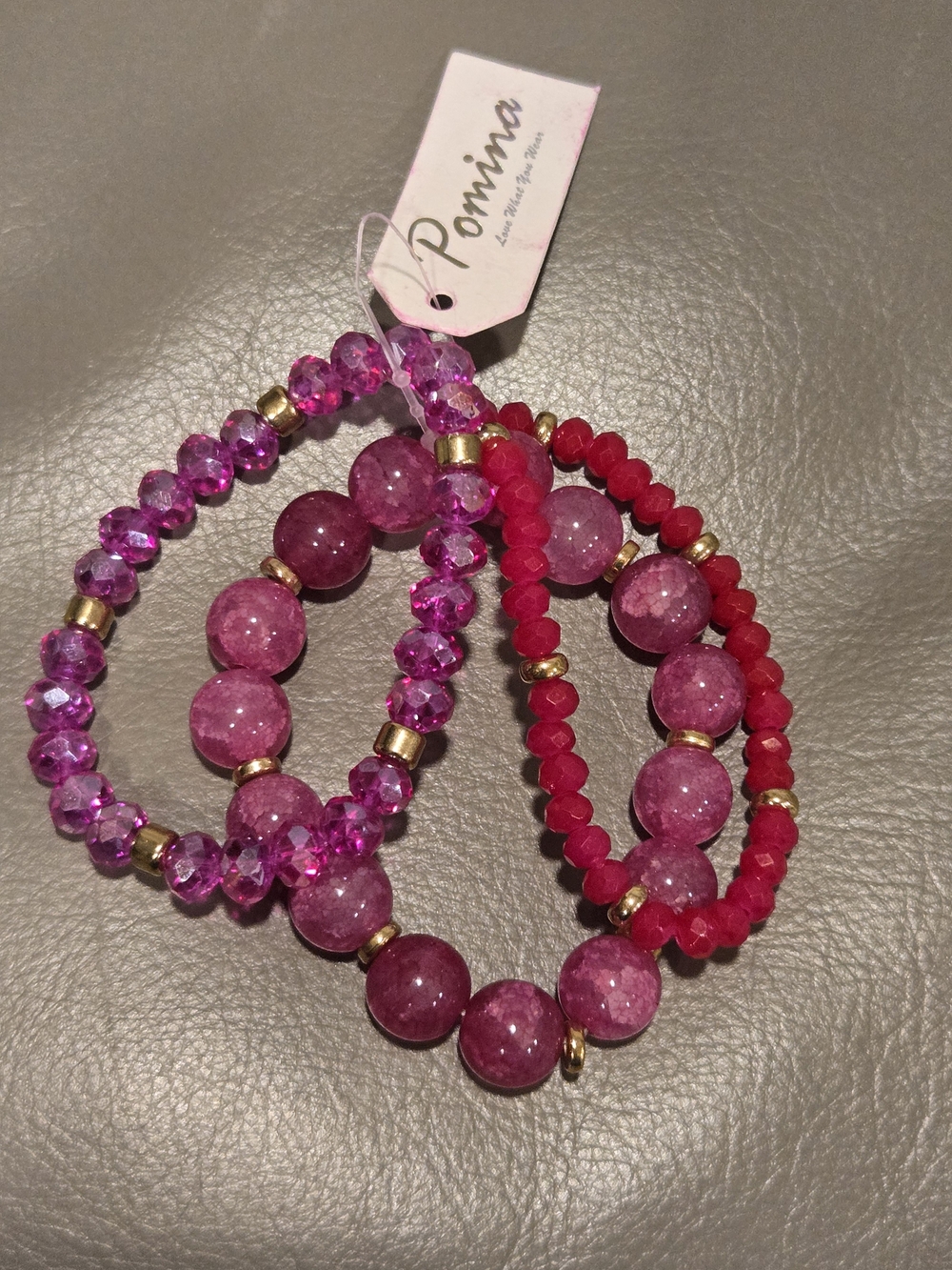 Pomina Pink & Gold Beaded Stretch Bracelet Set 3 PCS